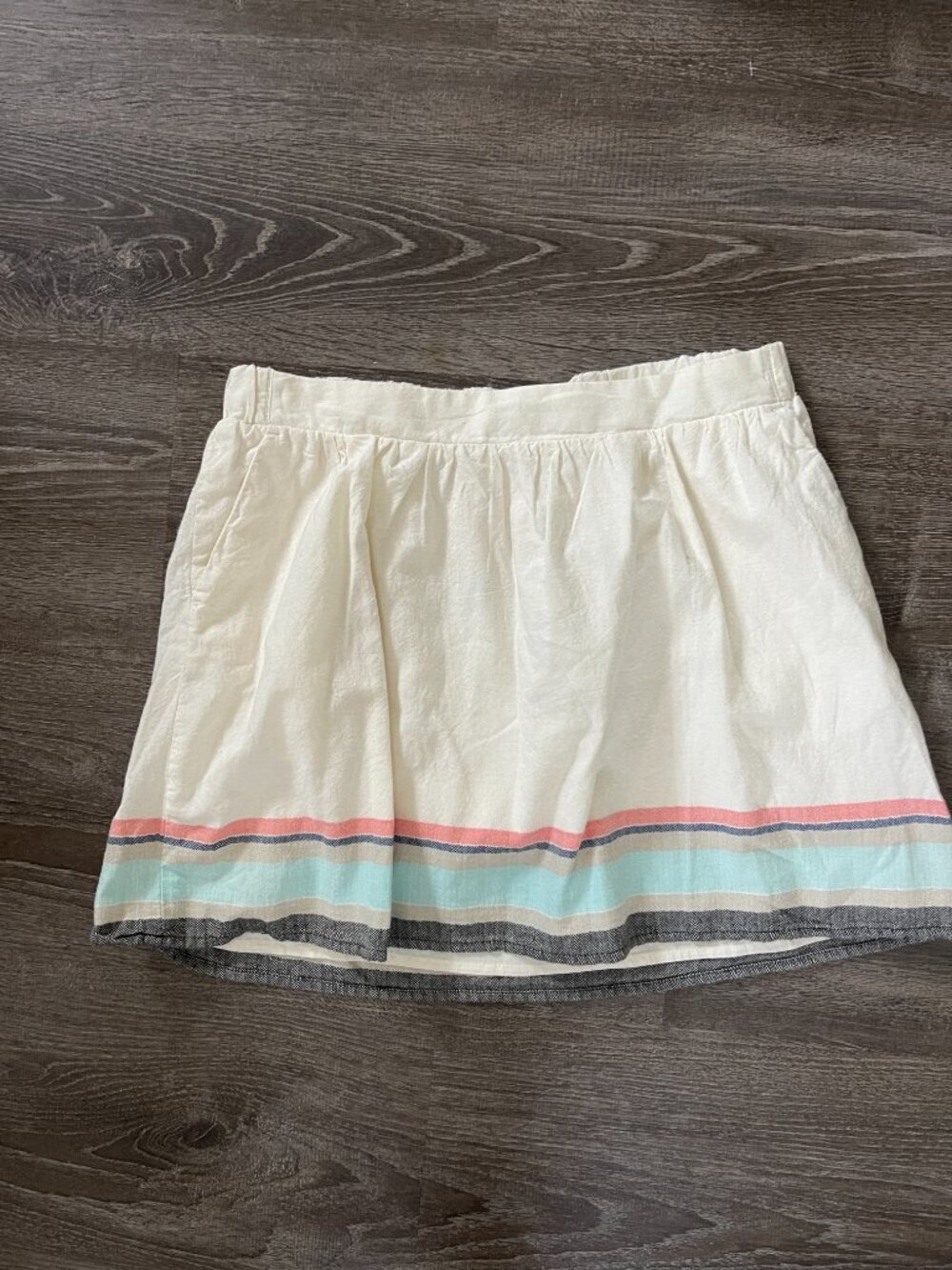 Old Navy Cream Boho Mini Skirt Striped Hem Pull On Cotton Pockets NWT Medium - Picture 6 of 6